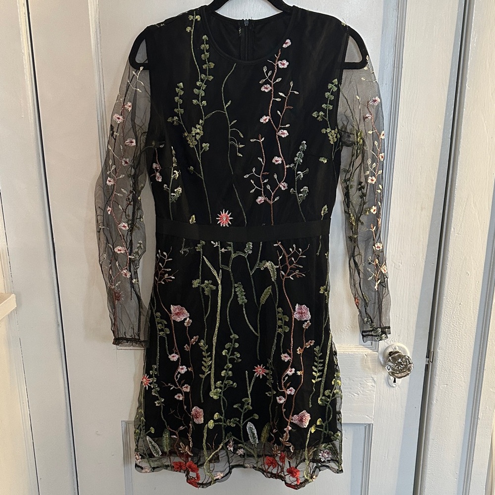 Floral Embroidered Black Dress